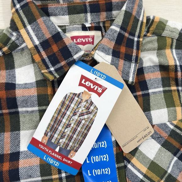 Levi’s Boys Plaid Long Sleeve Button Up Shirt Size Large 10/12 Fleece NEW - Picture 3 of 7